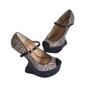 Chinese Laundry Sequin Leopard Heels Sculpted Wedge Women's 9M